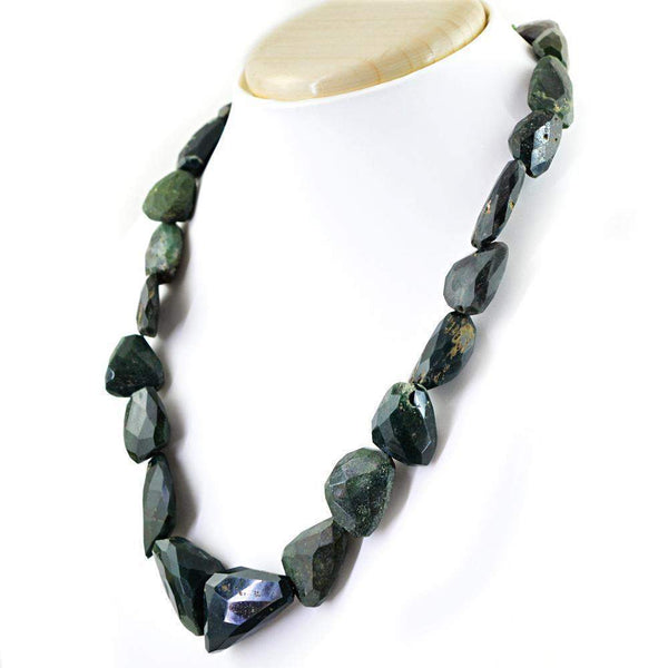 gemsmore:Faceted Green Moss Agate Necklace Natural Untreated Beads