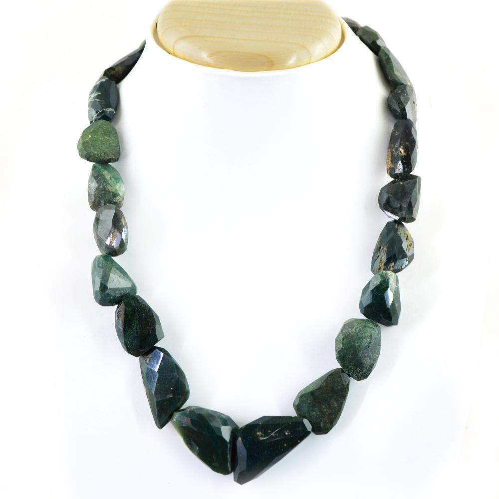 gemsmore:Faceted Green Moss Agate Necklace Natural Untreated Beads