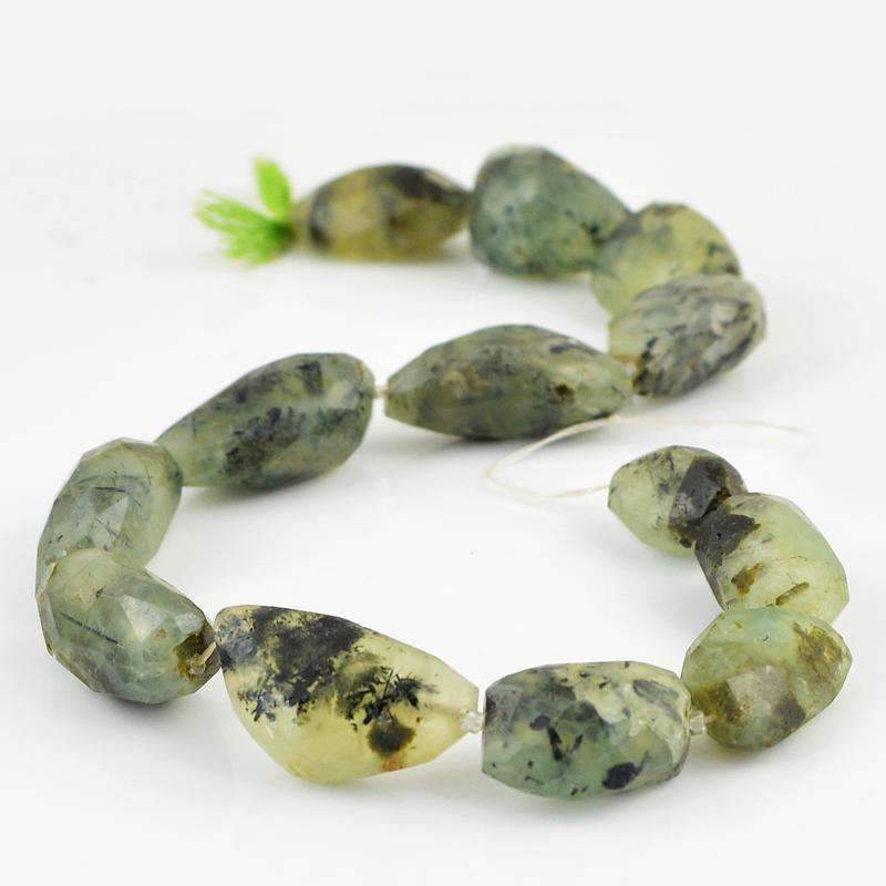 gemsmore:Faceted Green Phrenite Strand Natural Untreated Beads