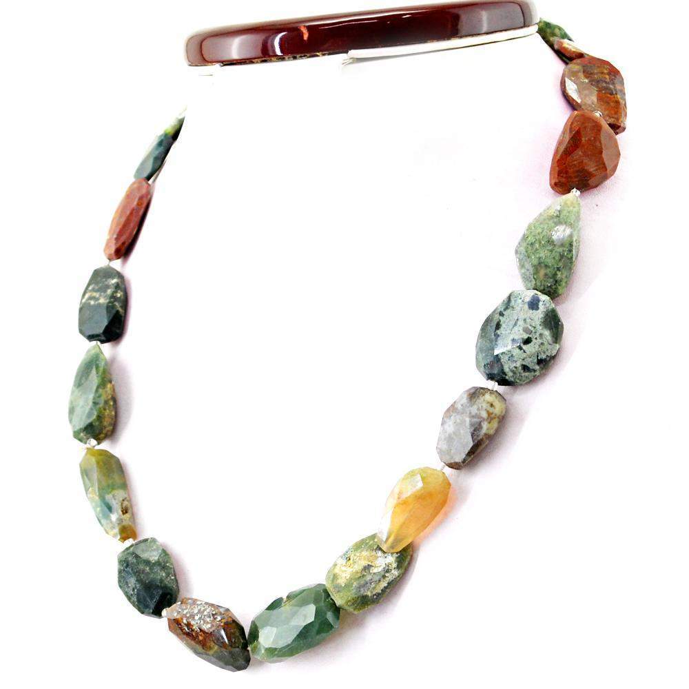 gemsmore:Faceted Moss Agate Necklace Natural Untreated Beads