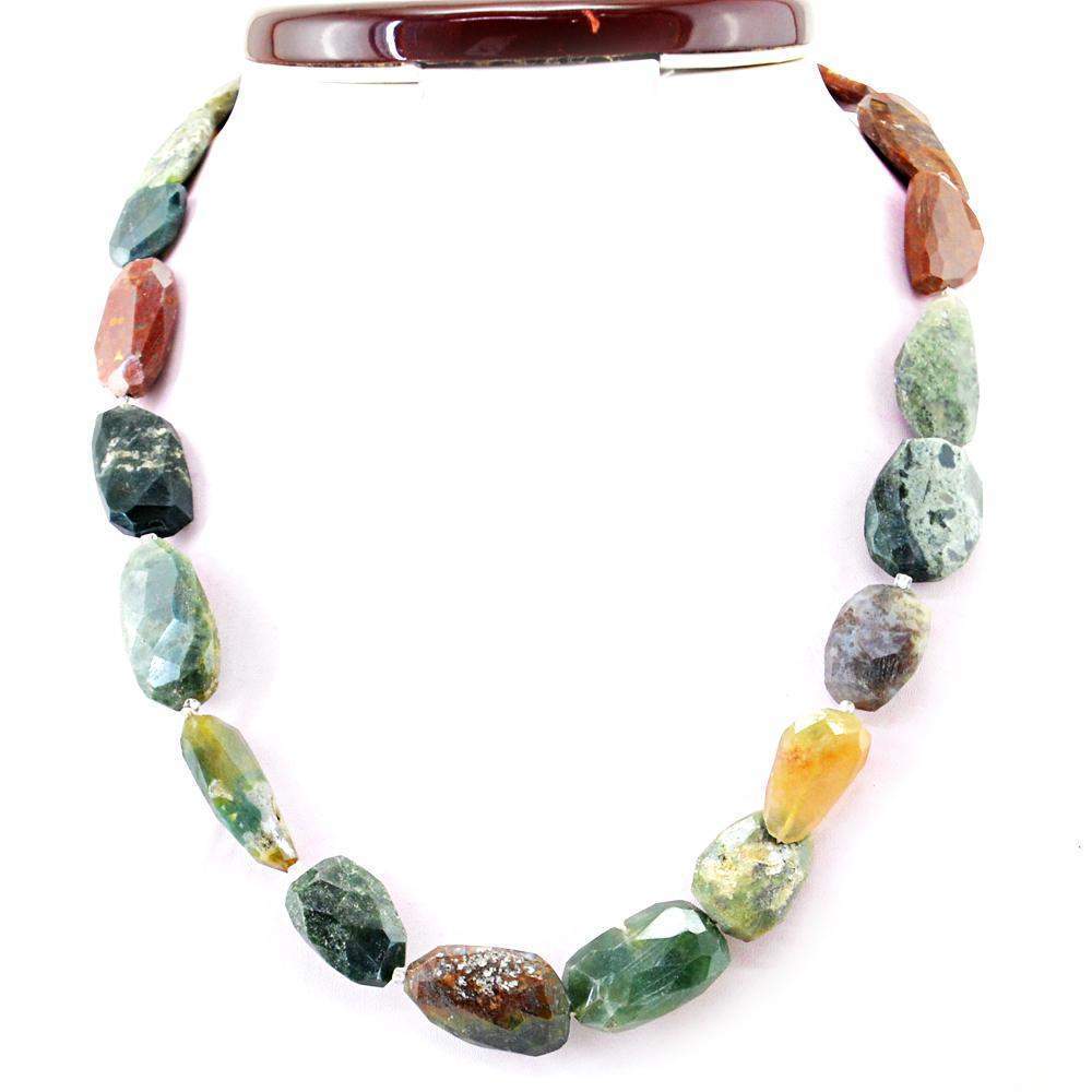 gemsmore:Faceted Moss Agate Necklace Natural Untreated Beads