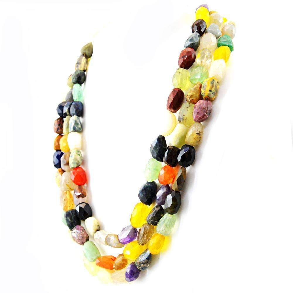 gemsmore:Faceted Multicolor Multi Gemstone Necklace Natural 3 Strand Untreated Beads