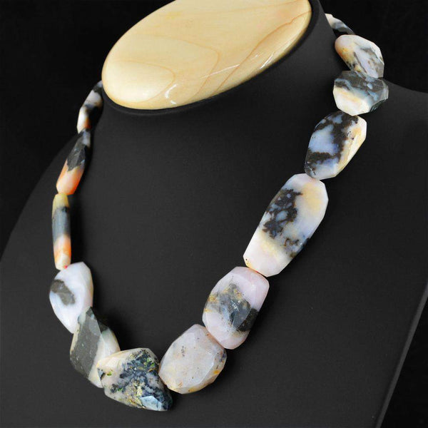 gemsmore:Faceted Natural Australian Opal Beads Necklace