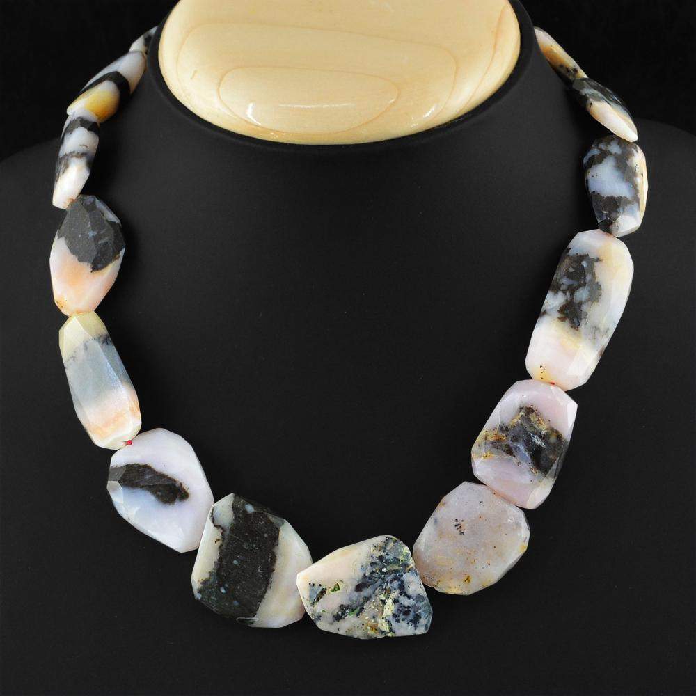 gemsmore:Faceted Natural Australian Opal Beads Necklace
