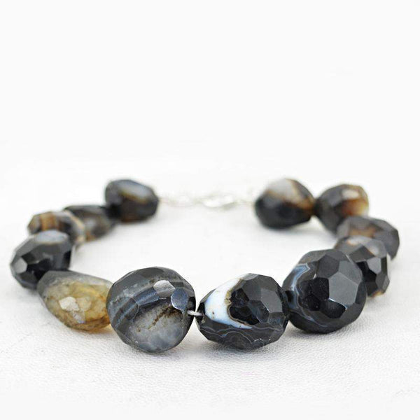 gemsmore:Faceted Natural Black Onyx Beads Bracelet