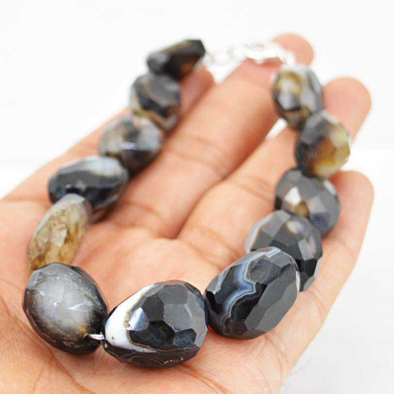 gemsmore:Faceted Natural Black Onyx Beads Bracelet