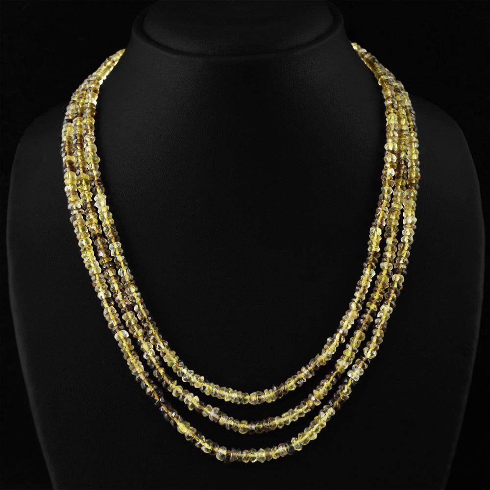 gemsmore:Faceted Natural Black Rutile Quartz Necklace 3 Strand Round Beads