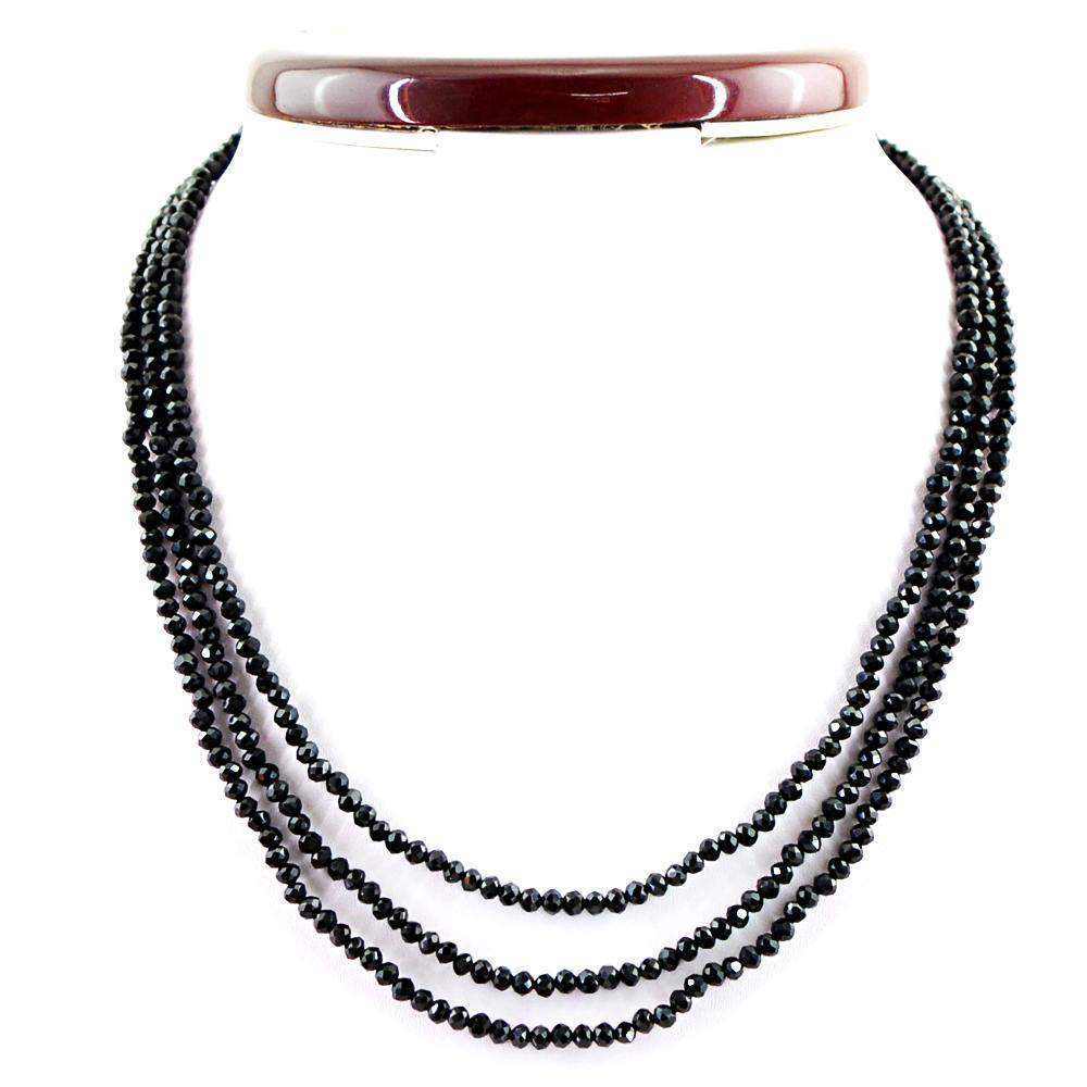 gemsmore:Faceted Natural Black Spinel Necklace 3 Line Round Shape Beads
