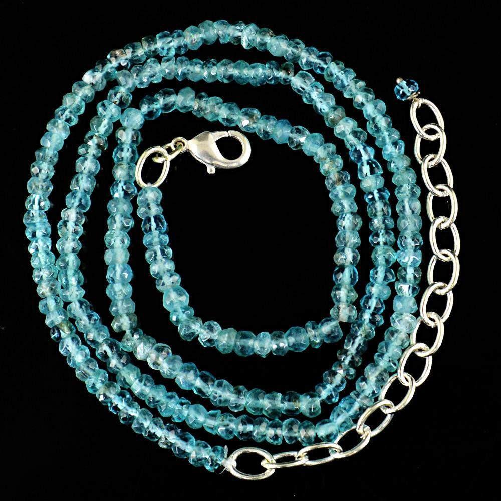 gemsmore:Faceted Natural Blue Apatite Necklace Round Shape Beads