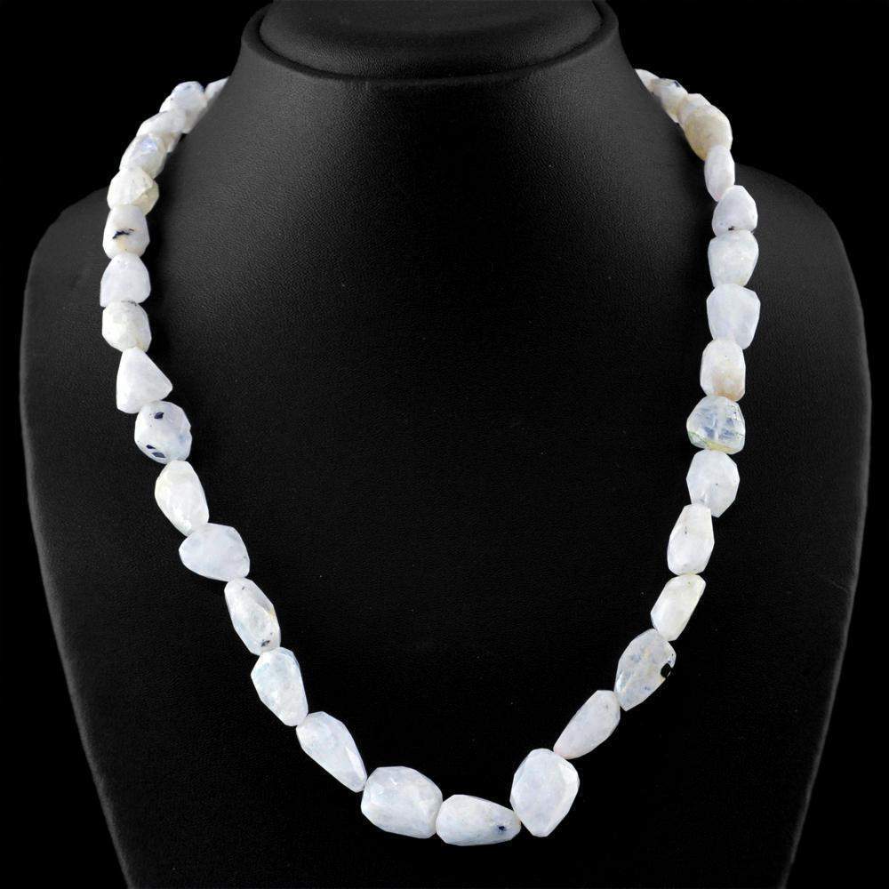 gemsmore:Faceted Natural Blue Flash Moonstone Necklace Untreated Beads