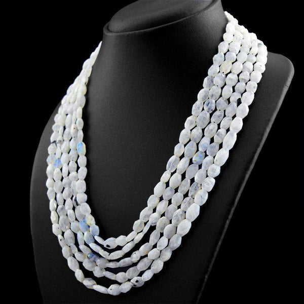 gemsmore:Faceted Natural Blue Flash Moonstone Necklace Untreated Beads