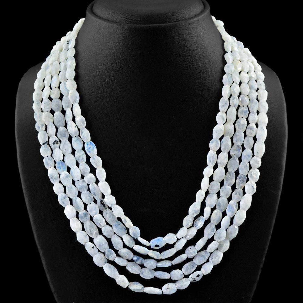 gemsmore:Faceted Natural Blue Flash Moonstone Necklace Untreated Beads
