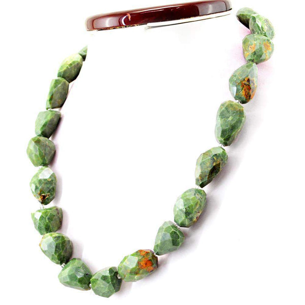 gemsmore:Faceted Natural Forest Green Jasper Necklace Untreated Beads