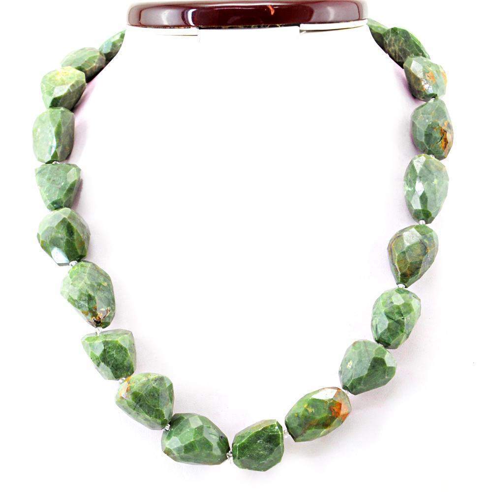 gemsmore:Faceted Natural Forest Green Jasper Necklace Untreated Beads