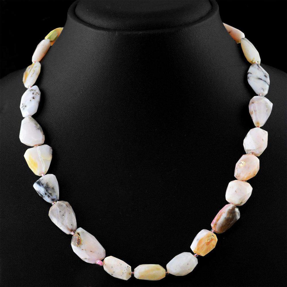 gemsmore:Faceted Natural Pink Australian Opal Necklace Untreated Beads