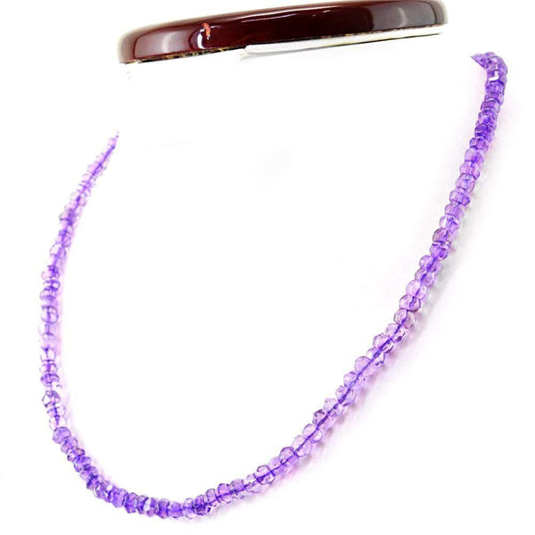gemsmore:Faceted Natural Purple Amethyst Necklace Round Shape Untreated Beads