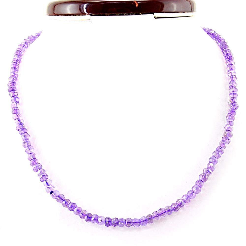 gemsmore:Faceted Natural Purple Amethyst Necklace Round Shape Untreated Beads