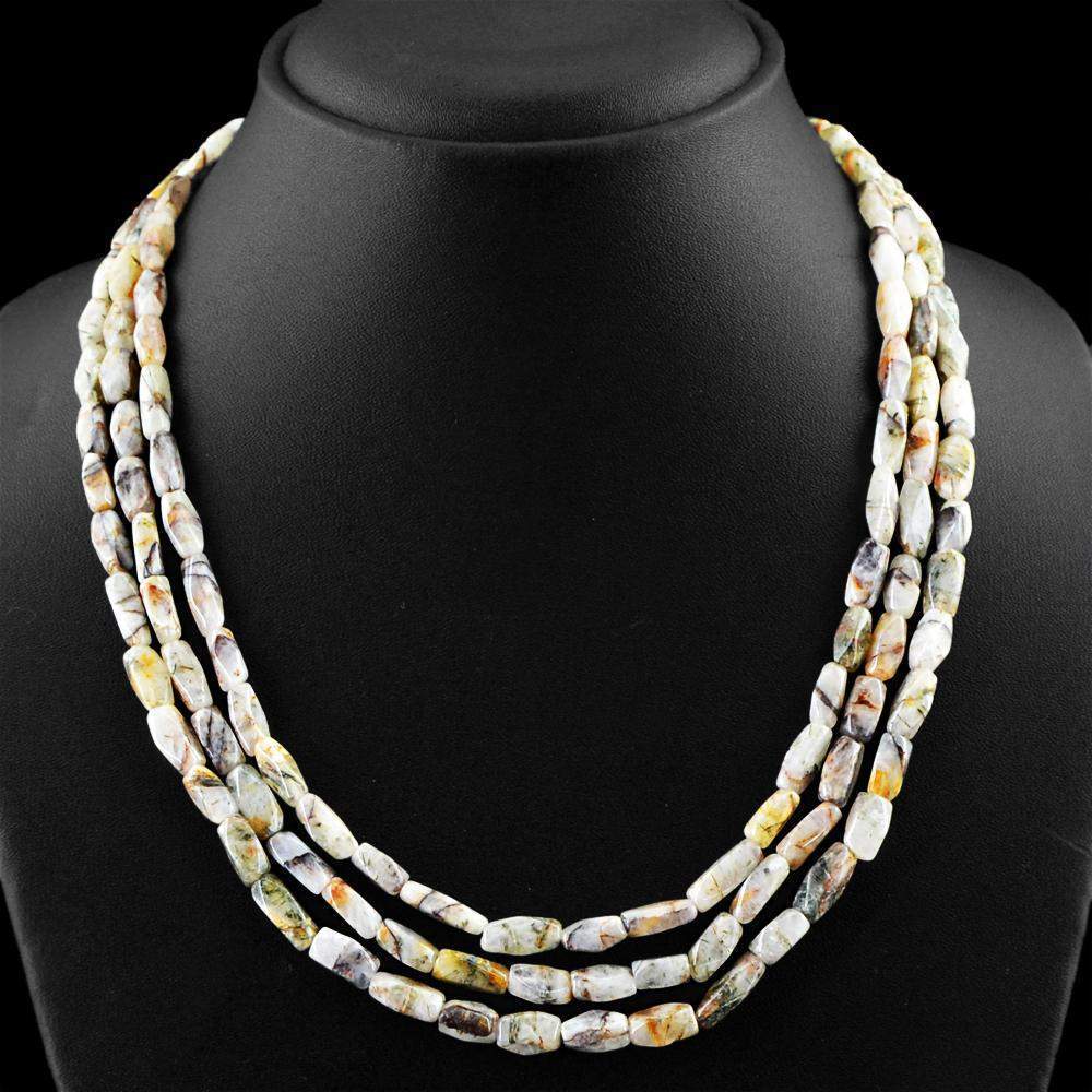 gemsmore:Faceted Natural Rutile Quartz Necklace 3 Line Untreated Beads