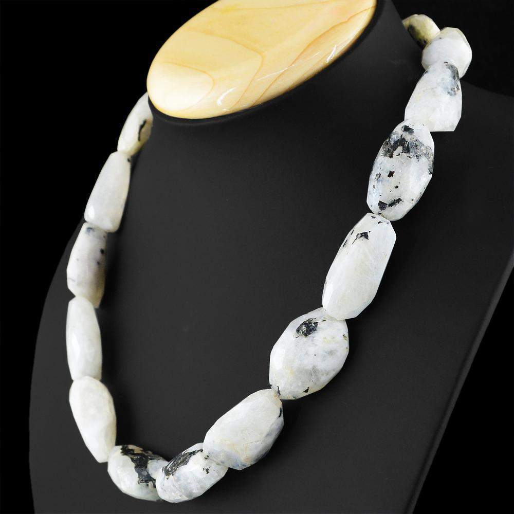 gemsmore:Faceted Natural White Moonstone Beads Necklace