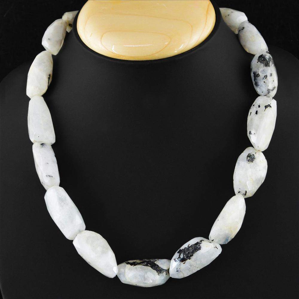 gemsmore:Faceted Natural White Moonstone Beads Necklace