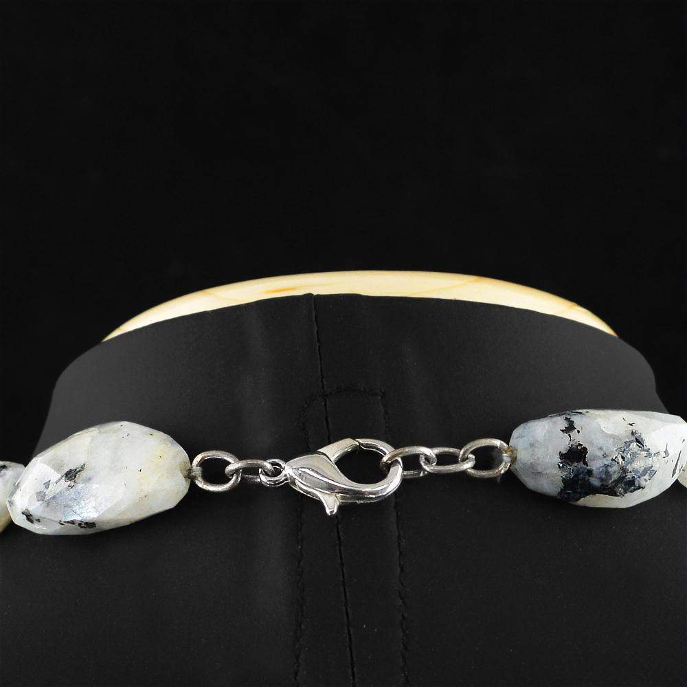 gemsmore:Faceted Natural White Moonstone Beads Necklace