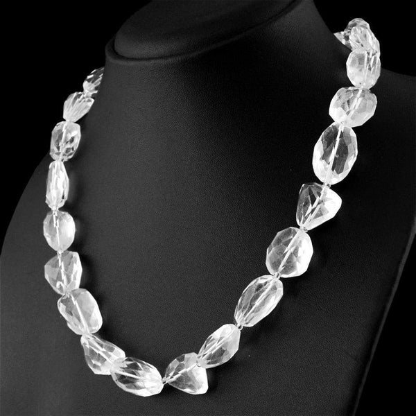 gemsmore:Faceted Natural White Quartz Necklace 20 Inches Long Untreated Beads