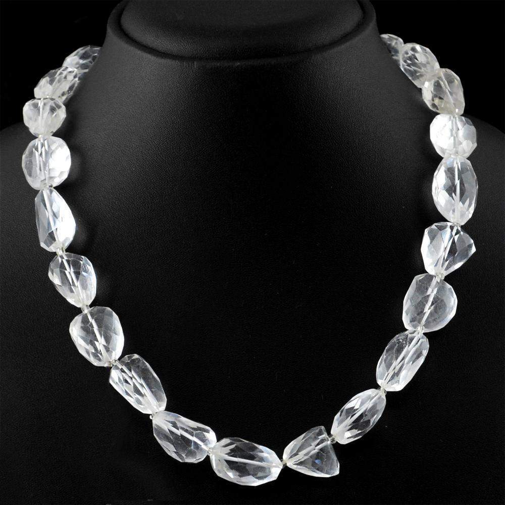 gemsmore:Faceted Natural White Quartz Necklace 20 Inches Long Untreated Beads