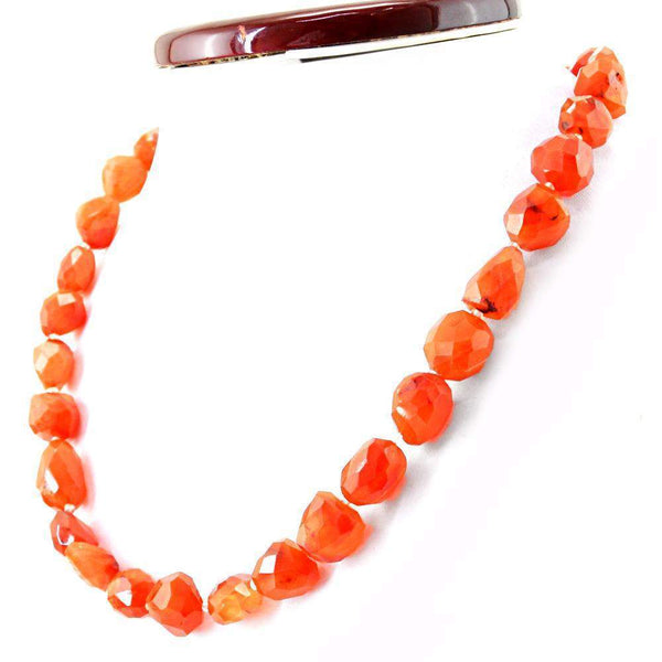 gemsmore:Faceted Orange Carnelian Necklace Natural 20 Inches Long Untreated Beads
