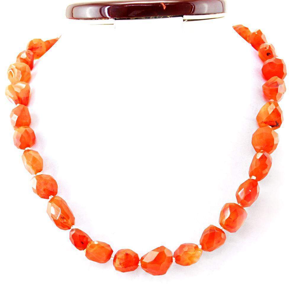 gemsmore:Faceted Orange Carnelian Necklace Natural 20 Inches Long Untreated Beads