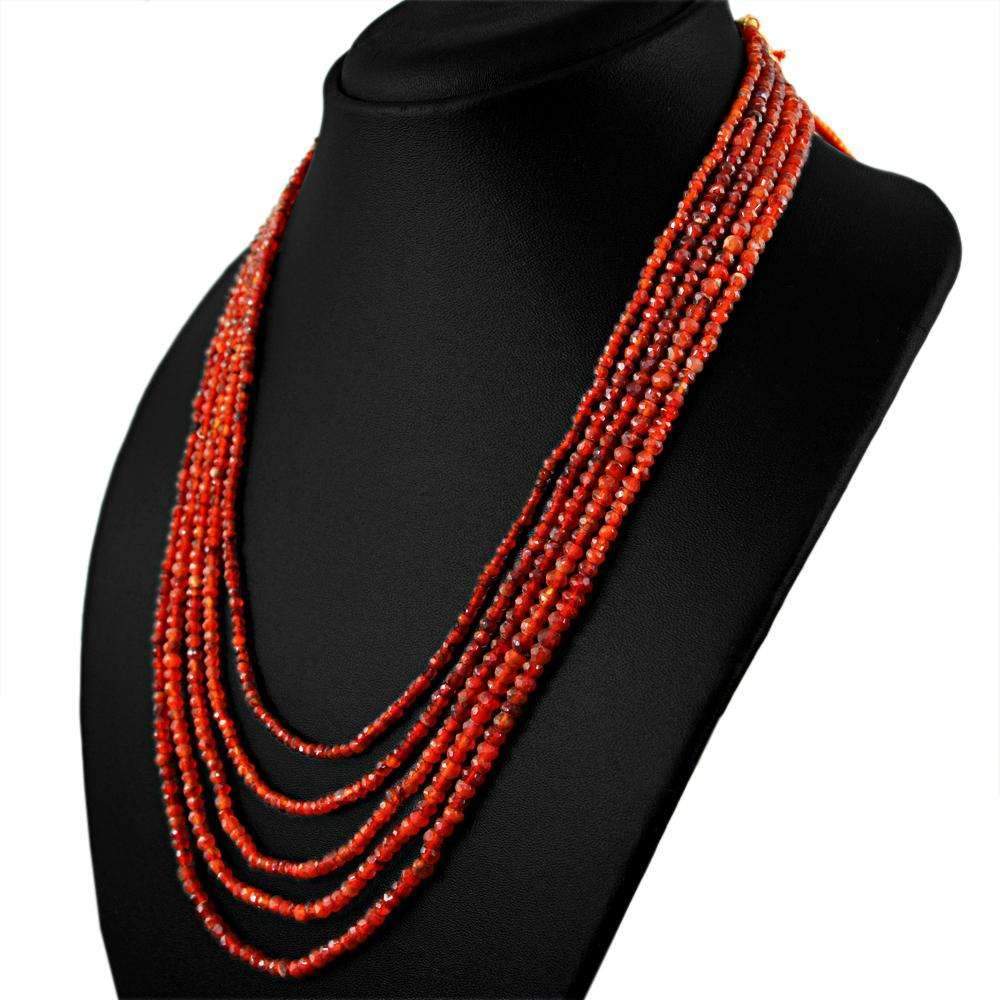 gemsmore:Faceted Orange Carnelian Necklace Natural 5 Strand Round Shape Beads