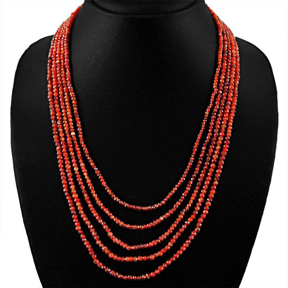 gemsmore:Faceted Orange Carnelian Necklace Natural 5 Strand Round Shape Beads