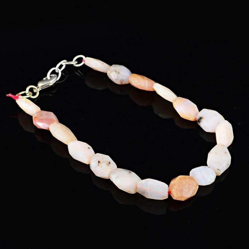 gemsmore:Faceted Pink Australian Opal Bracelet Natural Untreated Beads