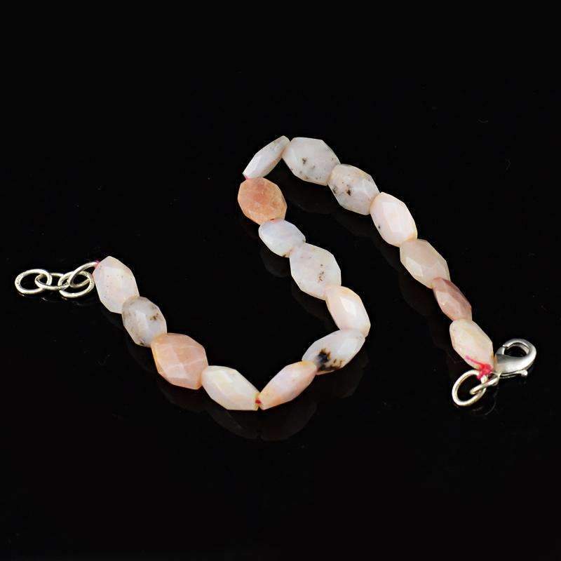 gemsmore:Faceted Pink Australian Opal Bracelet Natural Untreated Beads