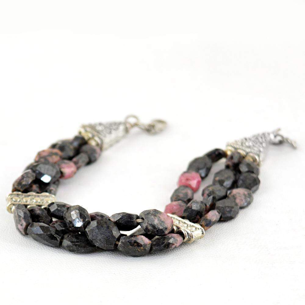 gemsmore:Faceted Pink Rhodonite Bracelet Natural Untreated Beads