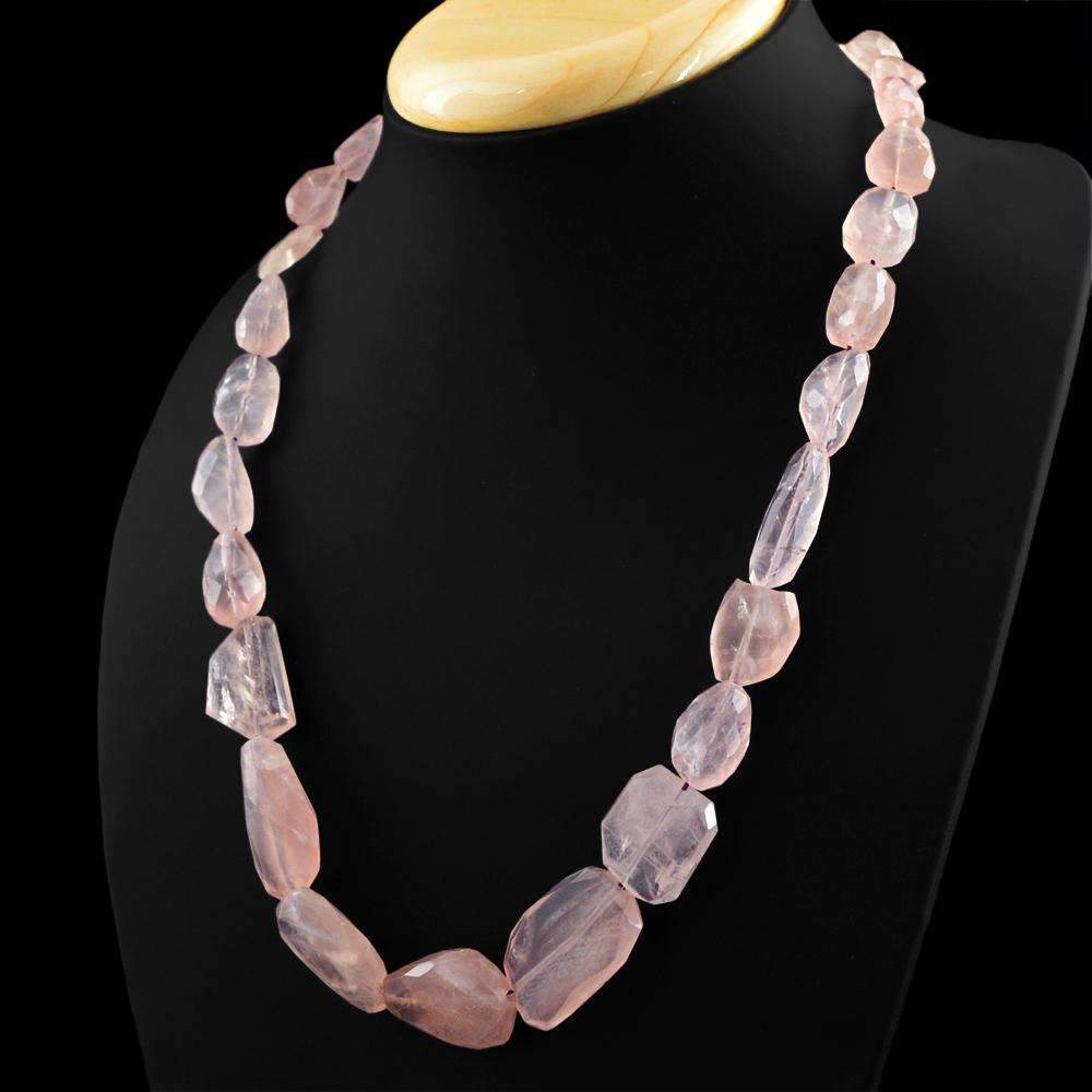 gemsmore:Faceted Pink Rose Quartz Beads Necklace