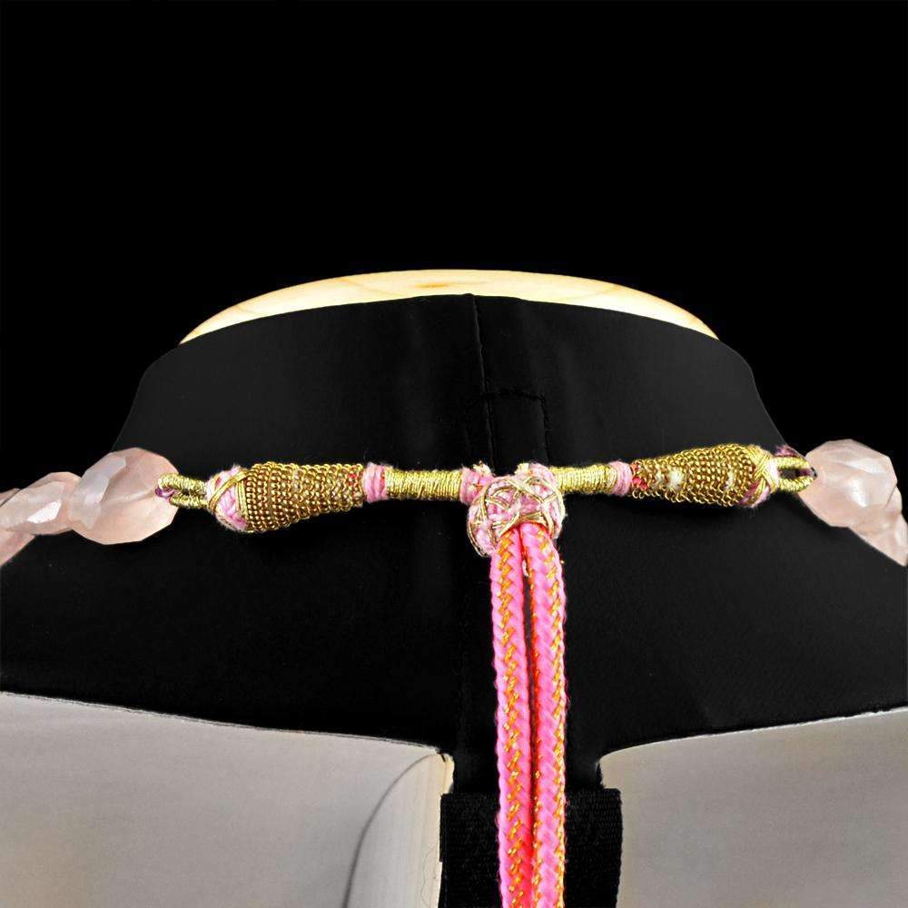 gemsmore:Faceted Pink Rose Quartz Beads Necklace