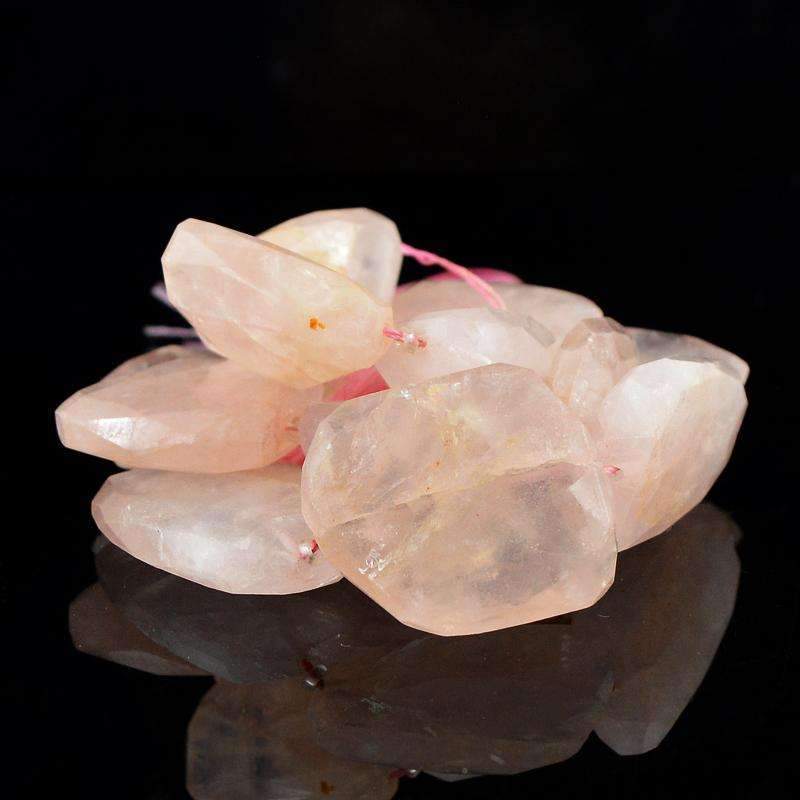 gemsmore:Faceted Pink Rose Quartz Strand Natural Drilled Beads