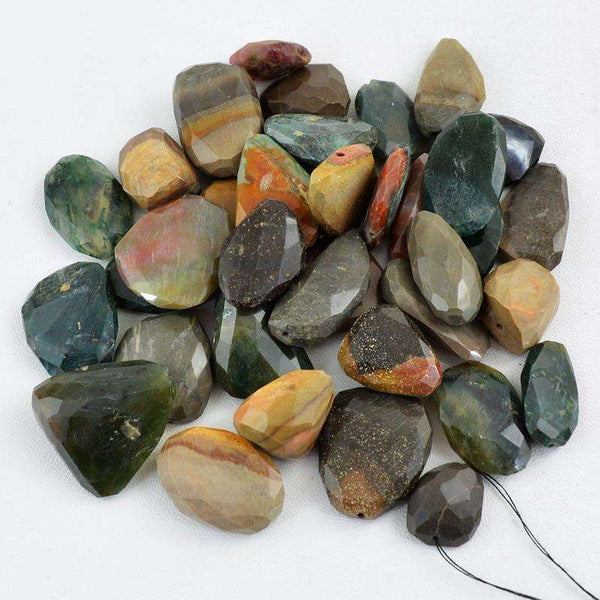 gemsmore:Faceted Polygram Jasper Beads Lot Natural Drilled