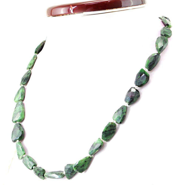 gemsmore:Faceted Ruby Ziosite Necklace Natural Untreated Beads