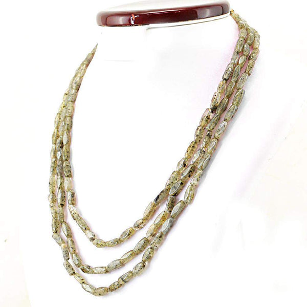 gemsmore:Faceted Rutile Quartz Necklace Natural 3 Line Untreated Beads