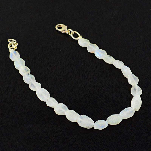 gemsmore:Faceted White Moonstone Bracelet Natural Untreated Beads