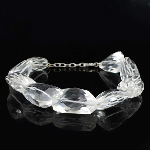 gemsmore:Faceted White Quartz Bracelet Natural Untreated Beads