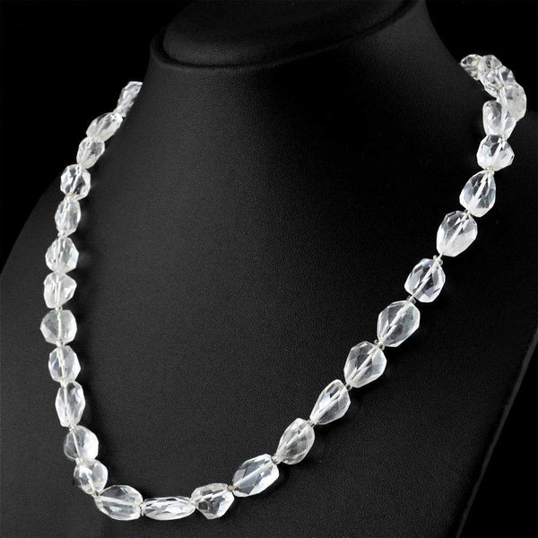 gemsmore:Faceted White Quartz Necklace Natural Untreated Beads