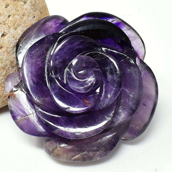 gemsmore:Finely Hand Carved Purple Amethyst Rose