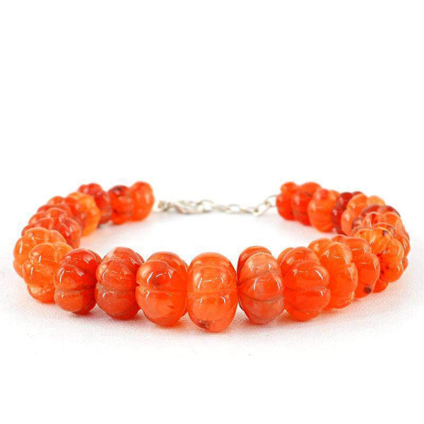 gemsmore:Flower Carved Carnelian Bracelet Natural Round Shape Beads