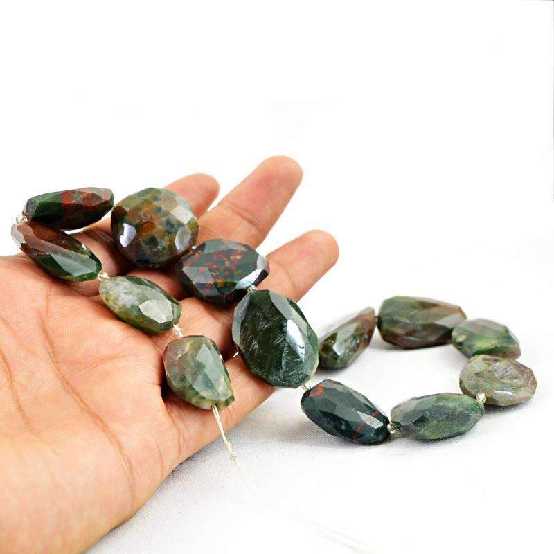 gemsmore:Forest Green Jasper Drilled Beads Strand Natural Faceted