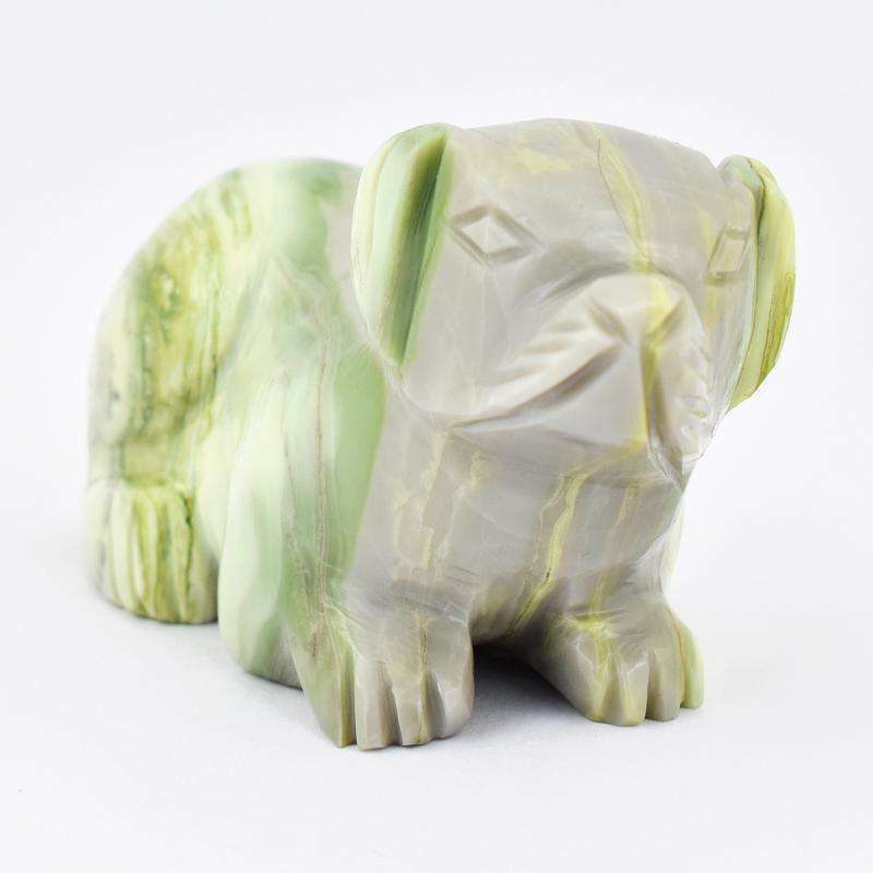 gemsmore:Forest Green Jasper Hand Carved Dog- Untreated