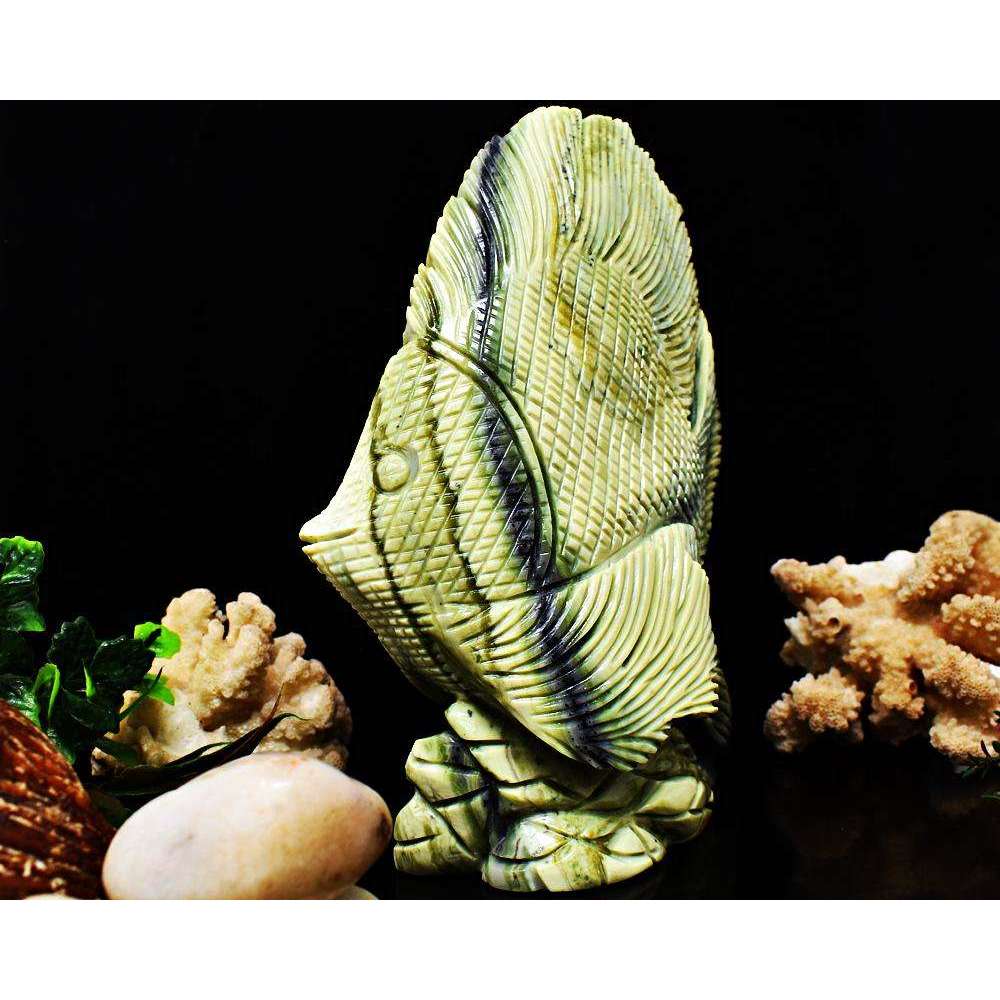 gemsmore:Forest Green Jasper Hand Carved Fish
