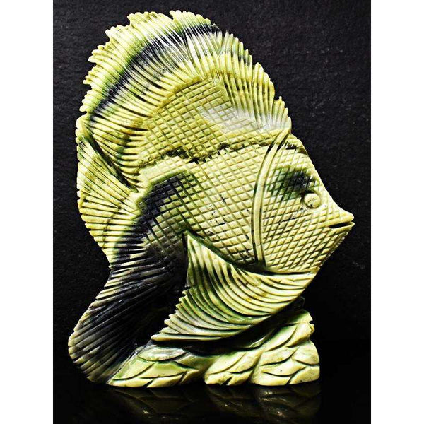 gemsmore:Forest Green Jasper Hand Carved Fish