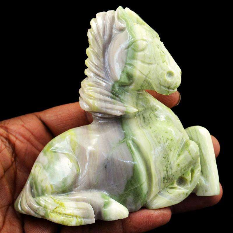 gemsmore:Forest Green Jasper Hand Carved Horse Gemstone
